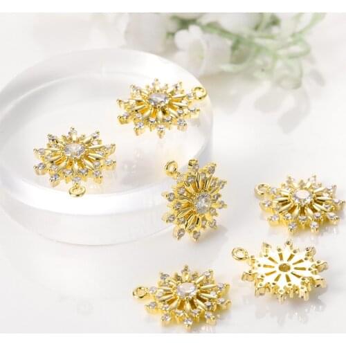 2PCS 17x14MM 24K Gold Color Plated Brass with Zircon Snowflake Charms Pendants High Quality Diy Jewelry Accessories
