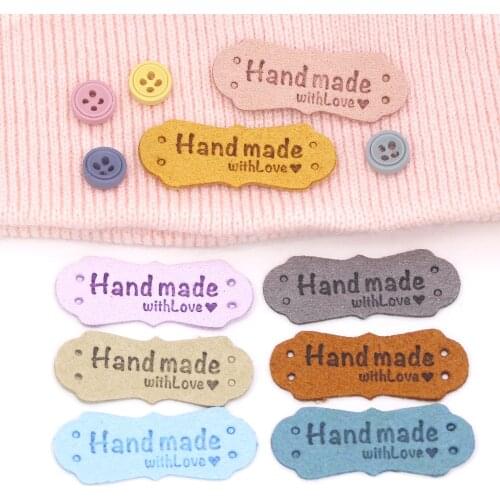 20Pcs Handmade Labels Hand Made With Love Tags Labels For Clothing PU Leather Knitting Tags For Hats Bags Sewing Accessories