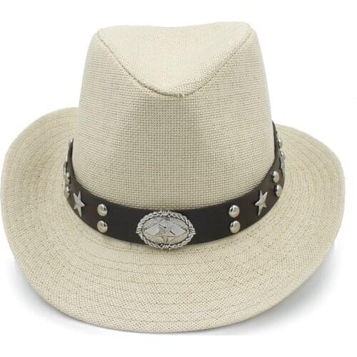 2019 Women Men Straw Sun Sun Hat For Summer Western Cowboy Hat Sombrero Billycock Caps Punk Belt Good Package Size 58CM
