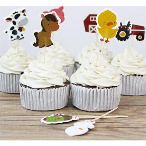 24pcs/lot Farm Animal Theme Party Cupcake Toppers Pick Kid Birthday Party Decor