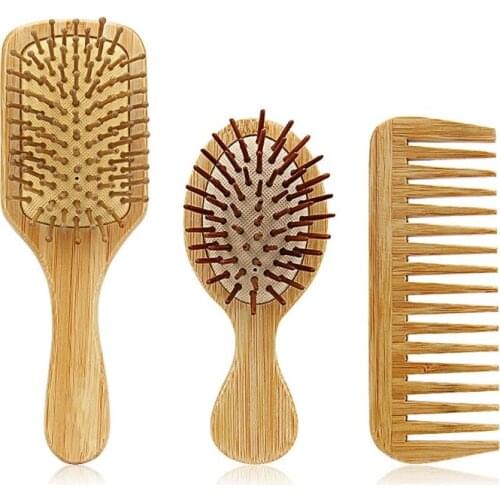 M4YA 3Pcs Bamboo Hair Brush Combs Set for Women Men Kids Wet Dry Long Short Hairs