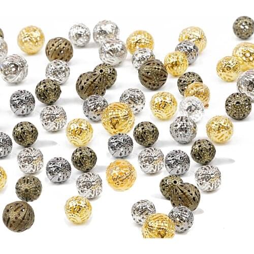 4/6/8/10/12mm Gold/Bronze/Silver Color Metal Beads Iron Ball Spacer Beads Hollowed Exquisite Beads For Jewelry Findings DIY