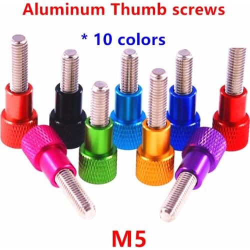 5pcs Aluminum Thumb Screw M5 Aluminum knurled head Stainless steel Hand Tighten Thumb screws anodized 10 colors