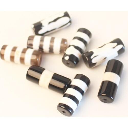 6pcs , 8x20mm Black White Tube Dzi agates Beads , For DIY Jewelry Making ! We provide mixed wholesale for all items