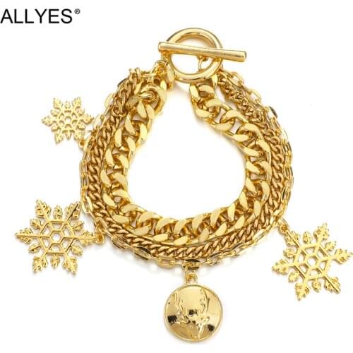 ALLYES Chunky Multilayer Chain Bracelets for Women Fashion Elk Snowflake Charm Bracelets Christmas Jewelry Couple Gifts