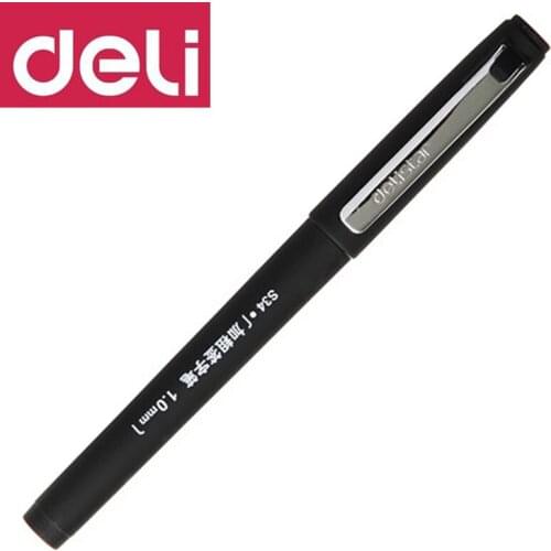DELI Bold Gel Pen 12 Pcs S34 Business Office Black Signature Pen 1.0mm Student Learning with Thick Carbon Pen Writing Tools