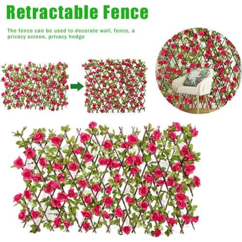Wooden Hedge with Artificial Flowers Leaves Garden Decoration Screening Expanding Trellis Privacy Screen Retractable Fence
