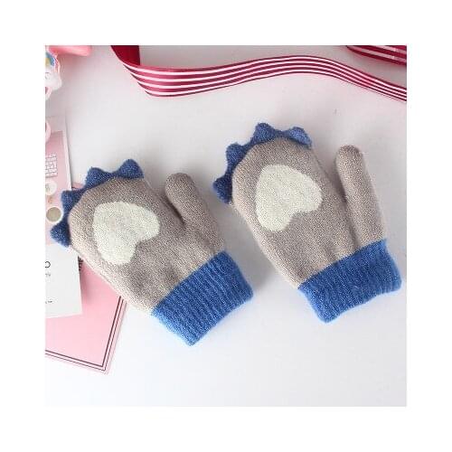 3-6 years old children winter plus velvet finger warm gloves two-color knitting love kindergarten baby bag gloves unisex gloves