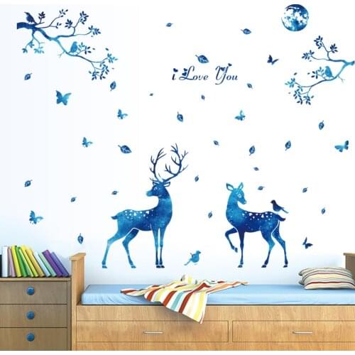 Fantastic blue elk Wall Sticker Butterflies for Home Decoration Living room bedroom Background decor Mural art Decals stickers