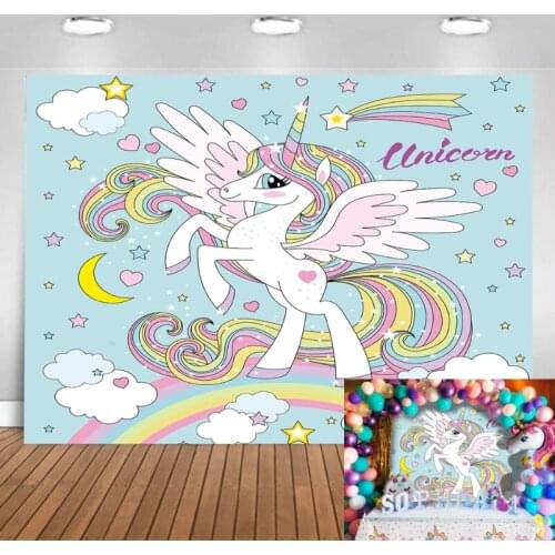 Photography Background Children Girls Boys Birthday Party Banner Backdrop Cartoon Unicorn Backdrop Photo