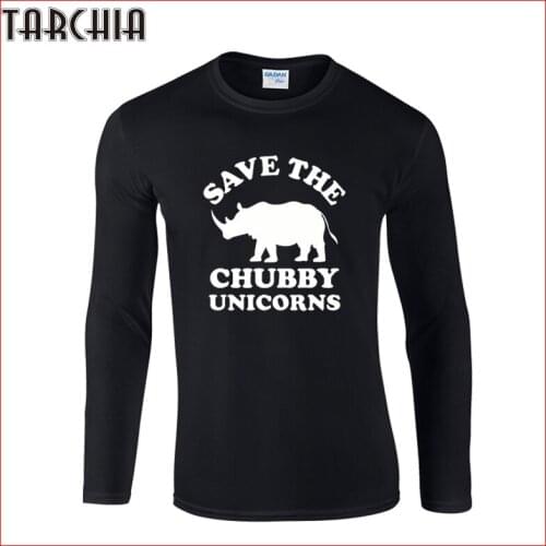 TARCHIA 2021 Brand Tops Tee Fitness Long Sleeve Save The Chubby Unicorns Men T-Shirt 100% Cotton Plus Size T Shirt Funny Homme
