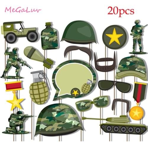20pcs Camo Army Military Photo Booth Props Kit Birthday Party Decor DIY Tank Helmet Photobooth Wedding Halloween Accessories