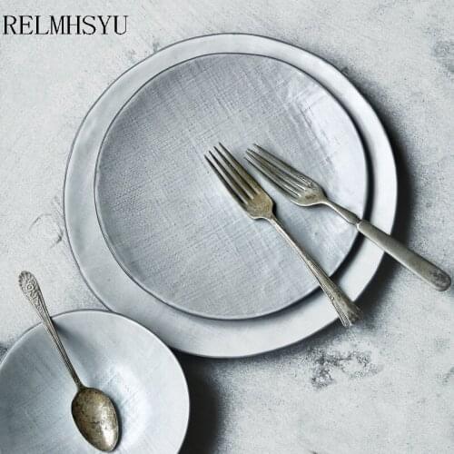 1PC RELMHSYU Nordic Style Ceramic Western Food Round Plate Dishes Home Ceramic Rice Salad Dinner Bowl Tableware
