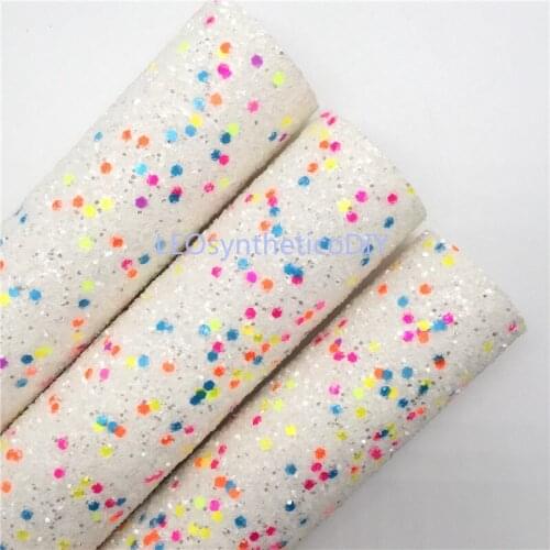 LEOsyntheticoDIY Mixed Sprinkles Chunky Glitter Vinyl Fabric Sheet Felt Backing Synthetic Leather Faux Vinil DIY A4 SIZE T02C