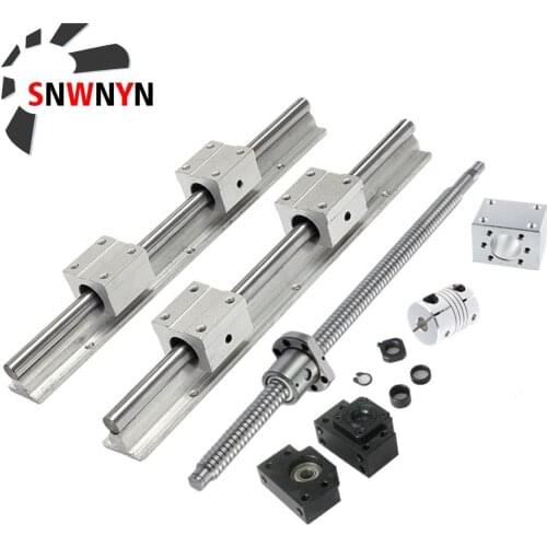 Linear Rail 2pcs SBR16+4pc SBR16UU Block Bearing+SFU1204 Ball Screw End Machined+1204 Nut Housing+BKBF10 End Support+Coupler Set
