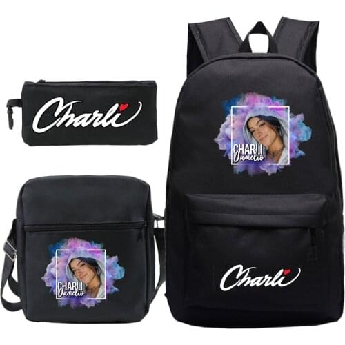 Trendy Charli Damelio Backpack Students 3Pcs/Set School Bag Charli Damelio Knapsack Merch Rucksack Back to School Backpacks Gift
