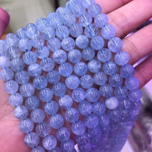 AAAAA Natural Round Aquamarines Beads Round Loose 15" Strand 6 8 MM Spacers Beads for Jewelry Making DIY Bracelets