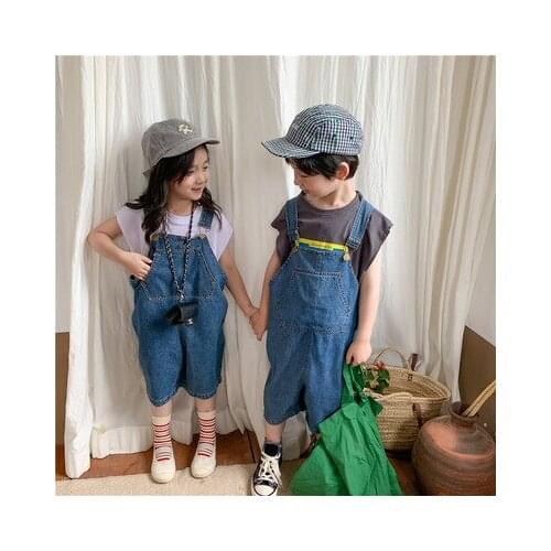 2021 Summer New Childrens Overalls Baby Girls Suspender Denim Pants Children Korean Style Jeans Boys and Girls Thin Overalls