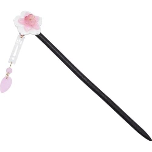New Romantic Flower Handmade Hairpin Clips Wooden Hair Fork Chinese Hanfu Dress Flower Tassel Hair Sticks Decorative Jewelry