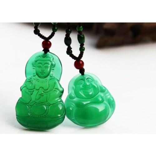 Ice agate Guanyin Maitreya Buddha Necklaceemerald crystal pendant for men and women