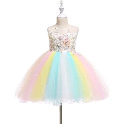 Handmade Appliques Princess Flower Girl Dresses kids Fancy Formal Party Costume Sleeveless Birthday Party gown for Children