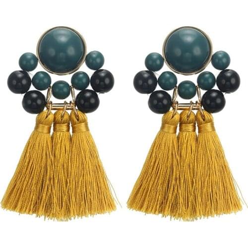 European and American hot style popular exaggerated alloy tassel resin ear stud earrings foreign trade popular jewelry
