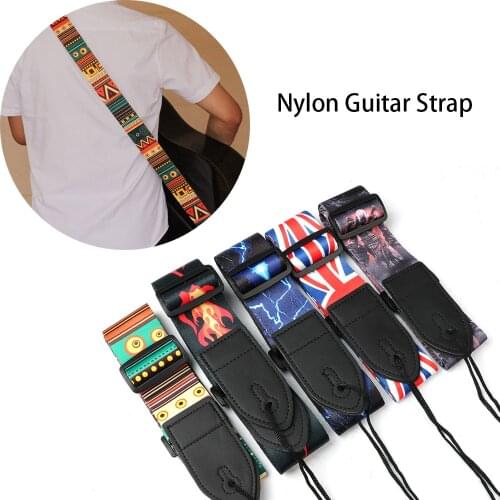 Nylon Guitar Strap for Acoustic Electric Guitar and Bass Multi-Color Guitar Belt Adjustable Colorful Printing Nylon Straps