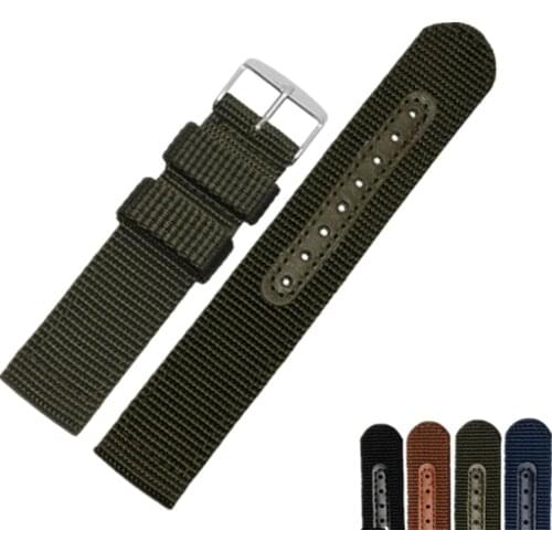 18 20 22 24mm Man Woman Black Green Blue Brown watch band Handmade Fabric Strap Belt Silver Polished Pin Buckle For Rolex Omega