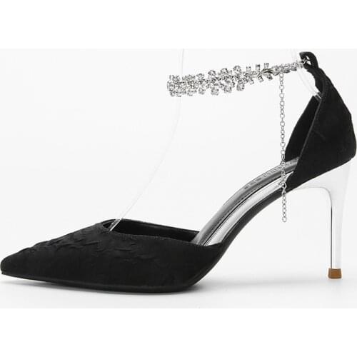 Luxury Women Pumps 2021 High Heels Two-Piece Sexy Pointed Toe Crystal Chian Wedding Party Brand Fashion Shoes For Lady Size