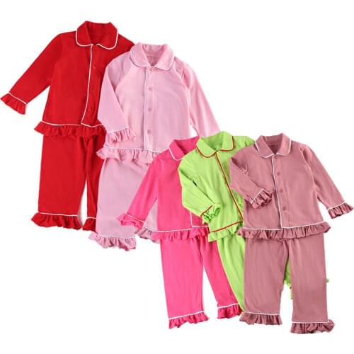 Christmas Classic Kids Loungewear soft cotton solid cute red pajamas winter with ruffle girl kids full sleeve pyjamas sleepwear