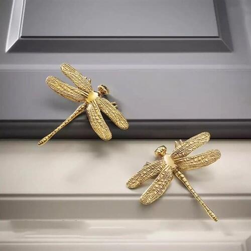 Dragonfly Shape DIY Furniture Door Handles Solid Brass Knobs for Cabinet Kitchen Cupboard Bathroom Drawer Pulls Home Decor