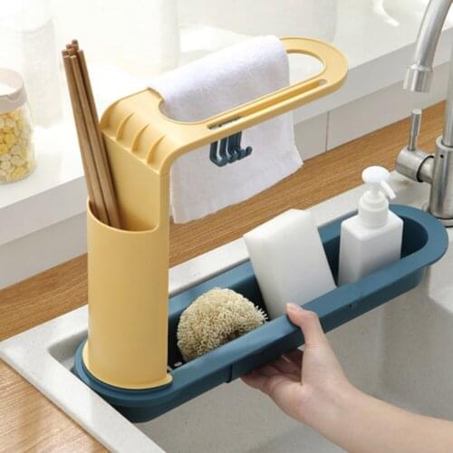 Telescopic Sink Shelf Soap Sponge Drain Rack Storage Basket Bag Faucet Holder Adjustable Bathroom Holder Sink Kitchen Accessorie