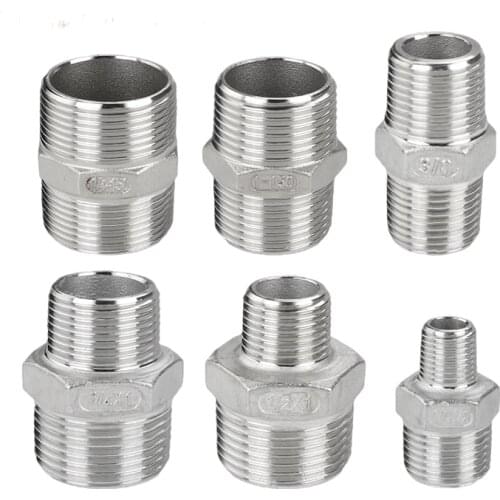 Thicker 1/8" 1/4" 3/8" 1/2" 3/4" 1" BSP Male Thread 304 Stainless Steel Hex Nipple Union Pipe Fitting Connector Coupler Adapter