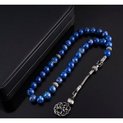 High Quality Guaranteed Muslim rosary 925 Silver Accessories For Men Tassel Original Tiger Eyes stone 33 Pcs size 10mm Blue gray