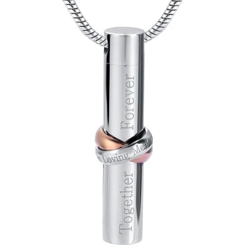 XWJ9944 "In Loving Memory" Cylinder Pendant with "Together Forever" Cremation Urn Necklace Memorial Urn Necklace Jewelry for Ash