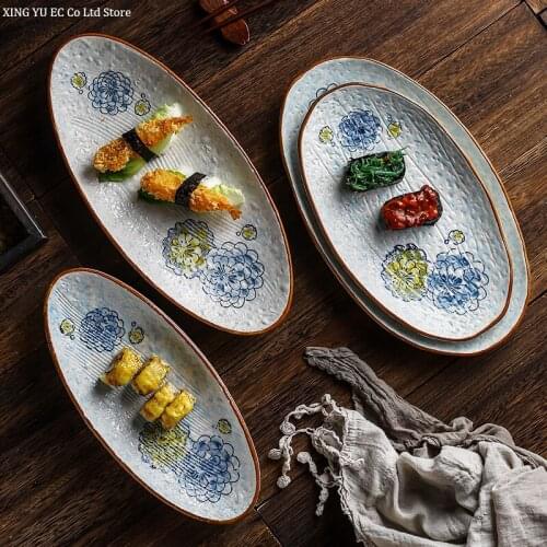 Japanese Oval Ceramic Plate Fish Plate Restaurant Supplies Meal Plate Japanese Sushi Plate Personalized Household Tableware