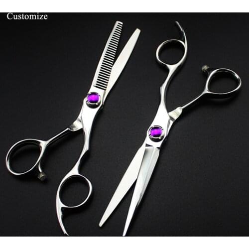 Customize logo japan 6cr13 steel 6 '' purple gem cut hair salon scissors cutting barber Thinning shears hairdressing scissors