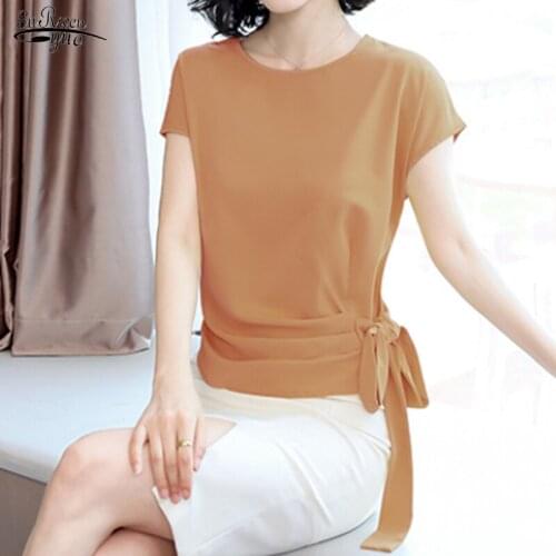 2021 Summer Satin Blouse Women Short Sleeve Loose Womens Shirt Tops Blusas Office Lady Plus Size Solid Women Shirt Blouse 9899