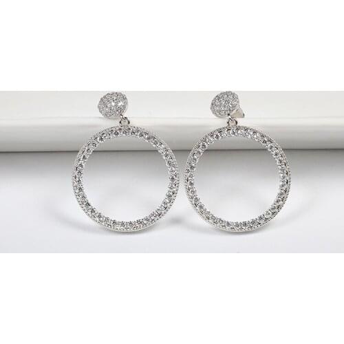 LADYCHIC Top Quality Trendy Big Round Silver Color Drop Earrings Elegant Circle Dangle Earrings for Women Wedding Party LE1416