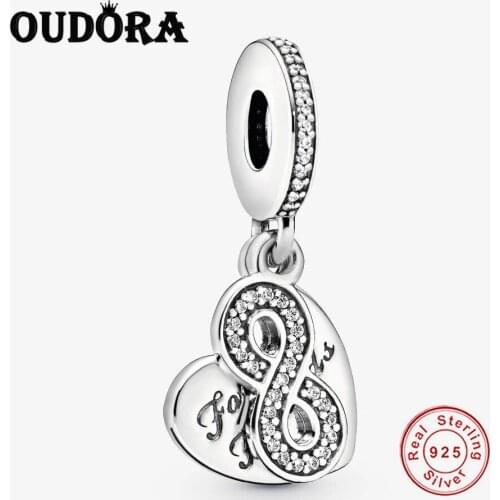 925 Sterling Silver Forever Friends Heart Dangle Charm Fit Original Pandora Bracelet Charms Silver Jewelry Making Berloque