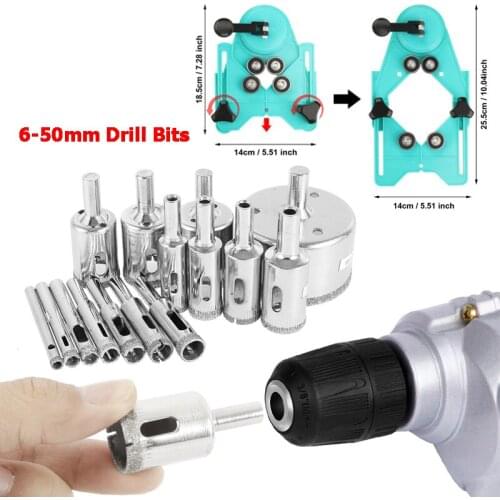 15Pcs Diamond Coated Drill Bits with Hole Saw Guide Jig Fixture Set 6-50mm/1"-3.15" Separate Tile Drill Bit Locator Hole Opener