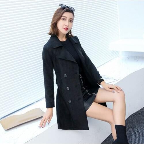 2019 Autumn Winter New Trench Coat for Women Suede Windbreaker Double Breasted Female With Belt Casual Office Lady Outwear R974