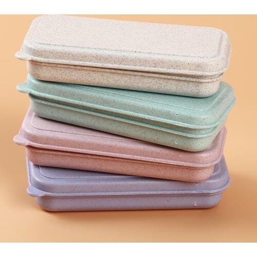 3Pcs/Set Wheat Straw Travel Portable Tableware Set Boxed Dust-proof Chopsticks Spoon Fork Utensil Dinnerware Eco-friendly Health