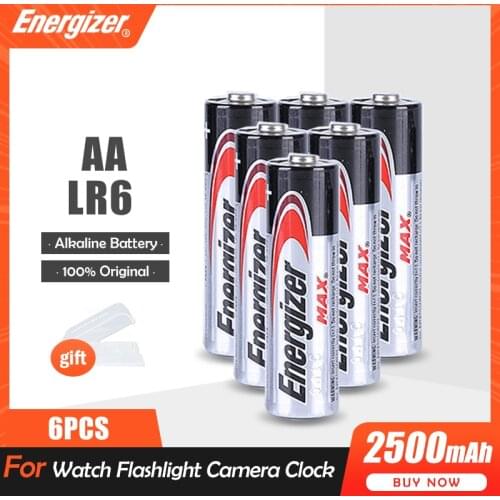 6PCS Energizer 1.5V AA Alkaline battery LR6 For Flashlight Remote Control Toys Clock Thermometer 2A 2500mAh Dry Primary Battery