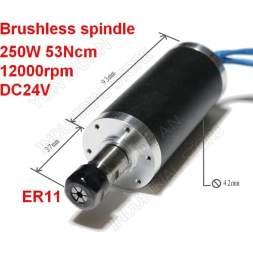 250W 53Ncm 12000rpm DC 24V Brushless spindle 42mm motor ER11 Collets for CNC drilling milling Carving Metal plastic wood working