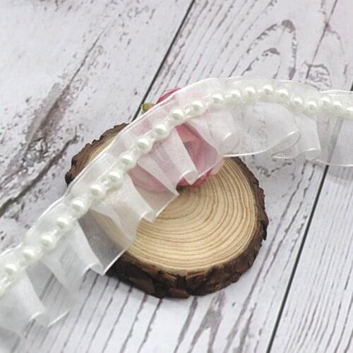 H740 Bead Chain Folds Organza Lace Trim Knitting Wedding Fabric Embroidered DIY Handmade Patchwork Ribbon Sewing