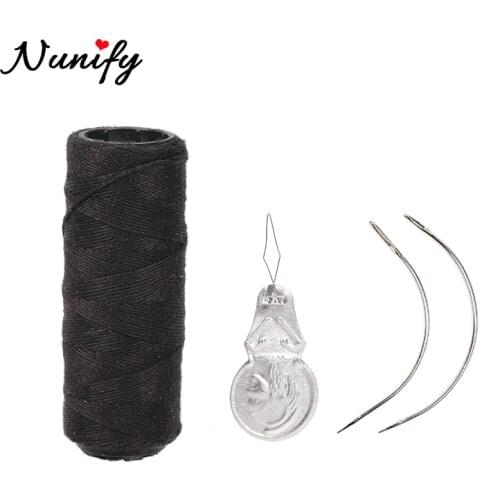Nunify 50 Meters Black Weave Thread For Brazilian Indian Hair Weft Extension Weaving Type Curved Thread Sewing Salon Styling