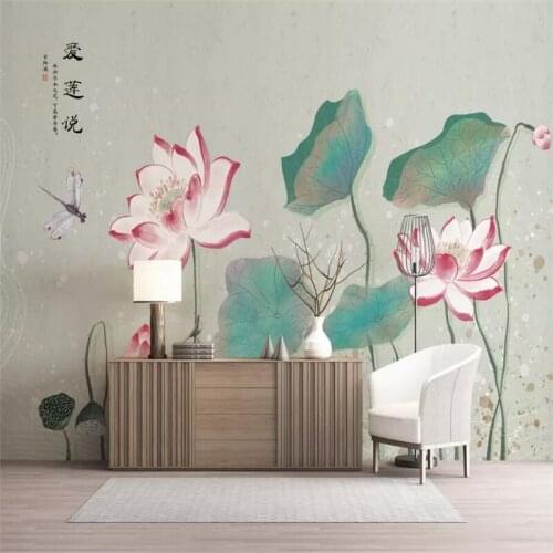 Decorative wallpaper New Chinese style ink lotus TV sofa study background wall