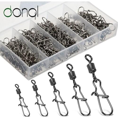 DONQL 200pcs / Set Rolling Swivel Enhanced Connector 4#-12#Interlock Snap Swivels Fishing Connector Fishing Gear Accessories