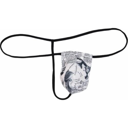 Fashion Sexy Bikini Underwear Newspaper Pattern Mens Thongs G-Strings Elastic String Male Thong Underwear Underpants Men Tangas
